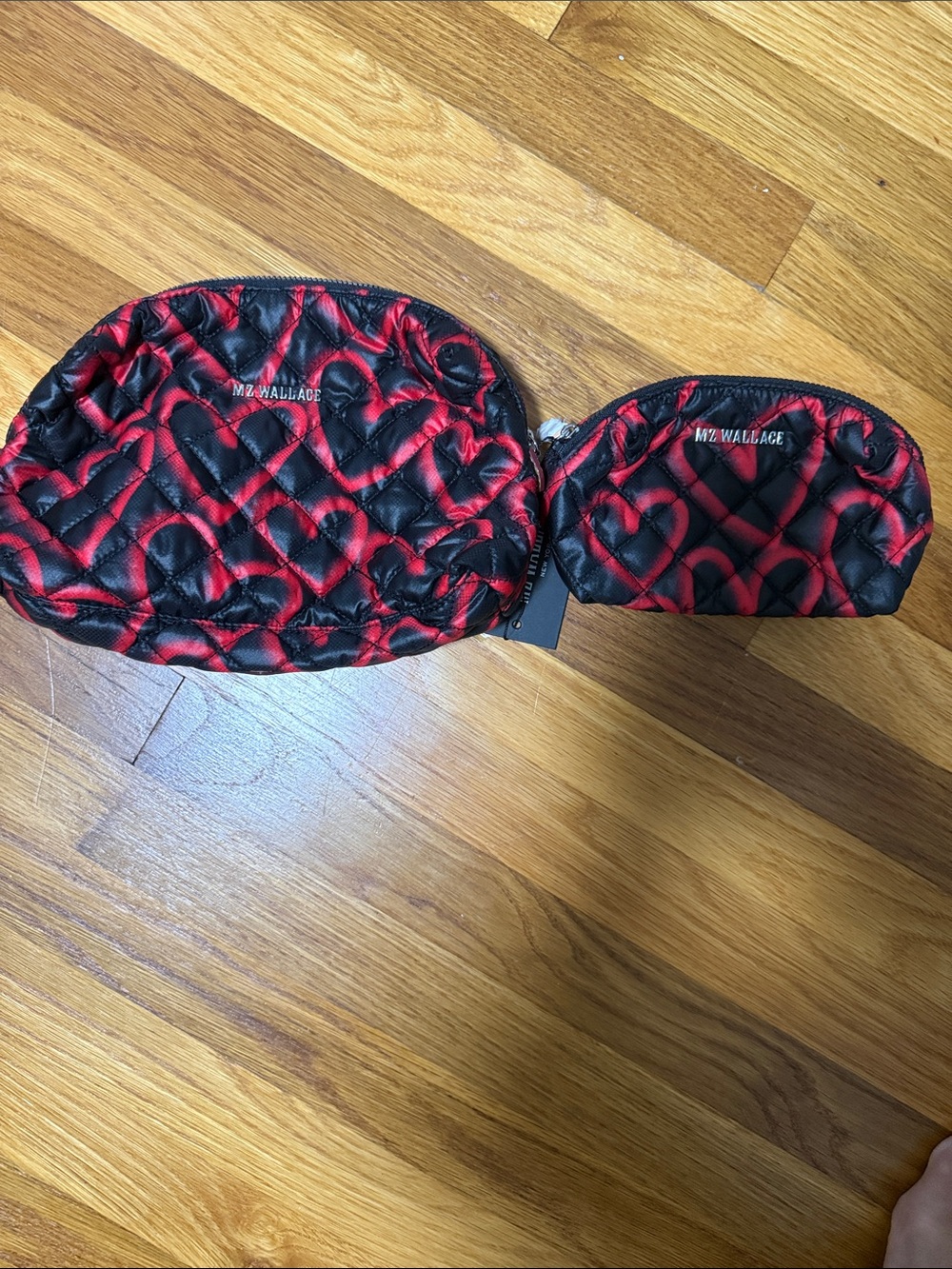 MZ Wallace Black & Red Quilted Heart Cosmetic Pouch Duo